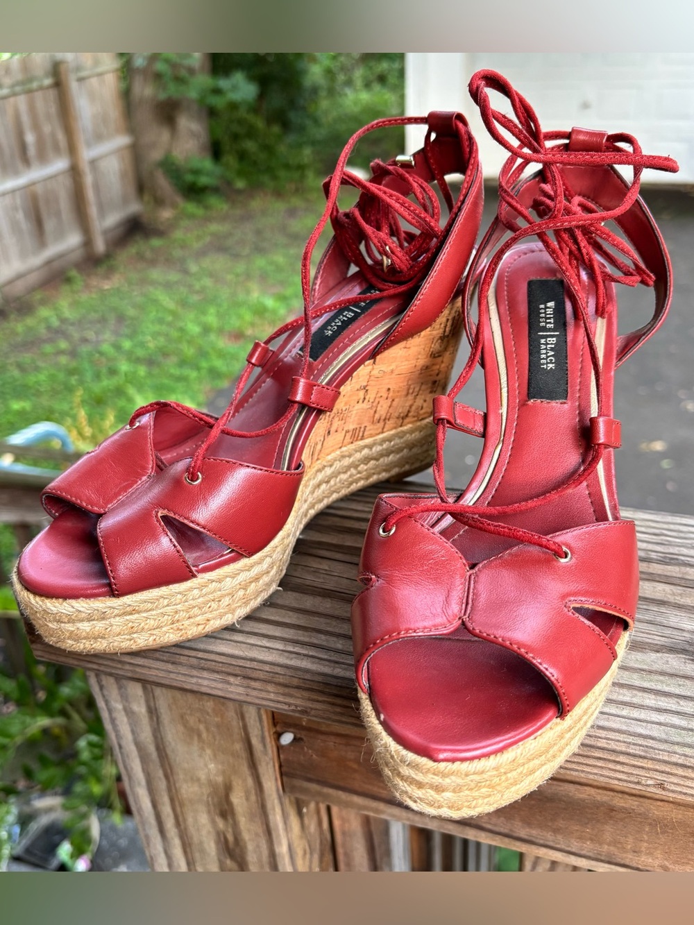 White House Black Market Red Lace-Up Espadrille Wedge Sandals
